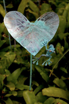 Copper frog garden stake.