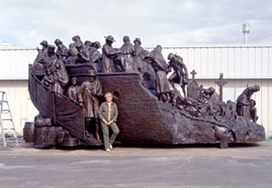 Glenna Goodacre with the Irish Memorial bronze