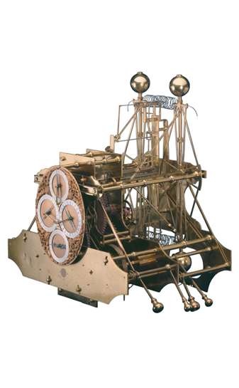 Internal parts of a brass clock