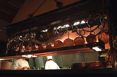 Copper pots in the kitchen